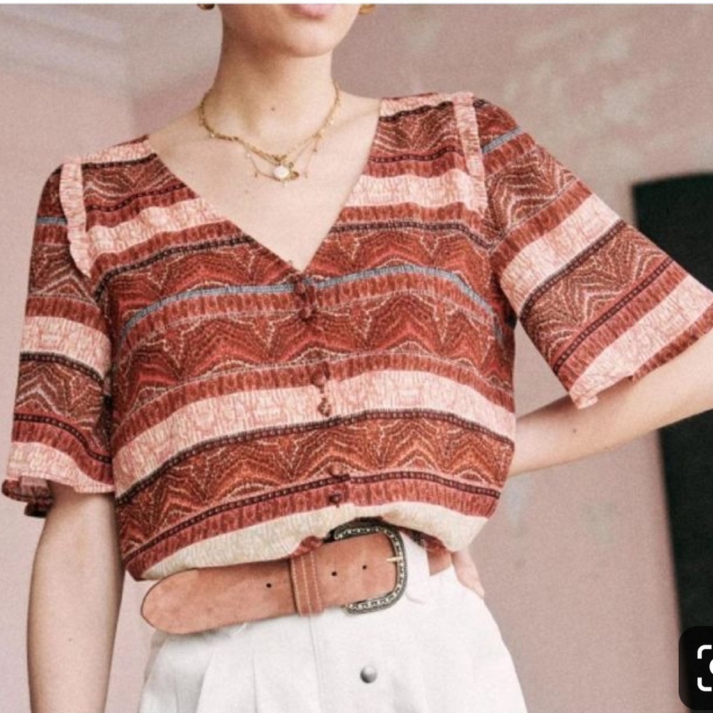 EUC Sezane Cherry Blouse - Bohemian Stripe cotton/silk